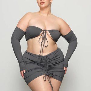 SKIMS Swim Long Sleeve Bikini Top in Gunmetal Size Medium